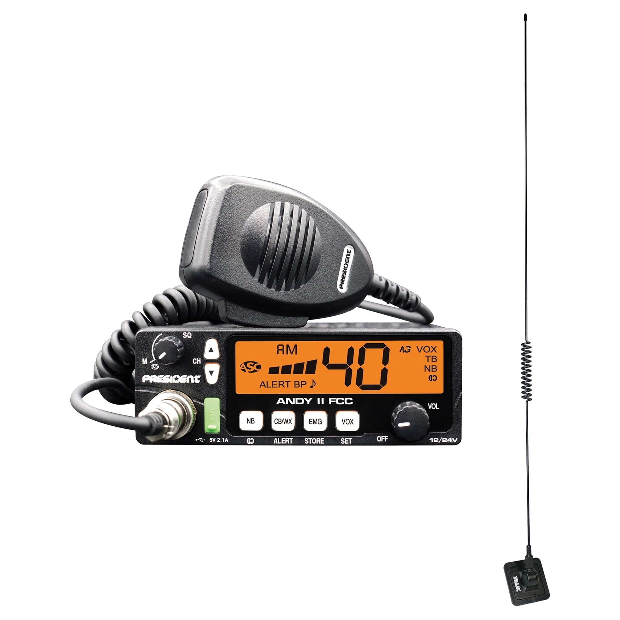 Group President Electronics TXUS076 Andy II FCC CB Radio & Tram 1198 Glass Mount Cb