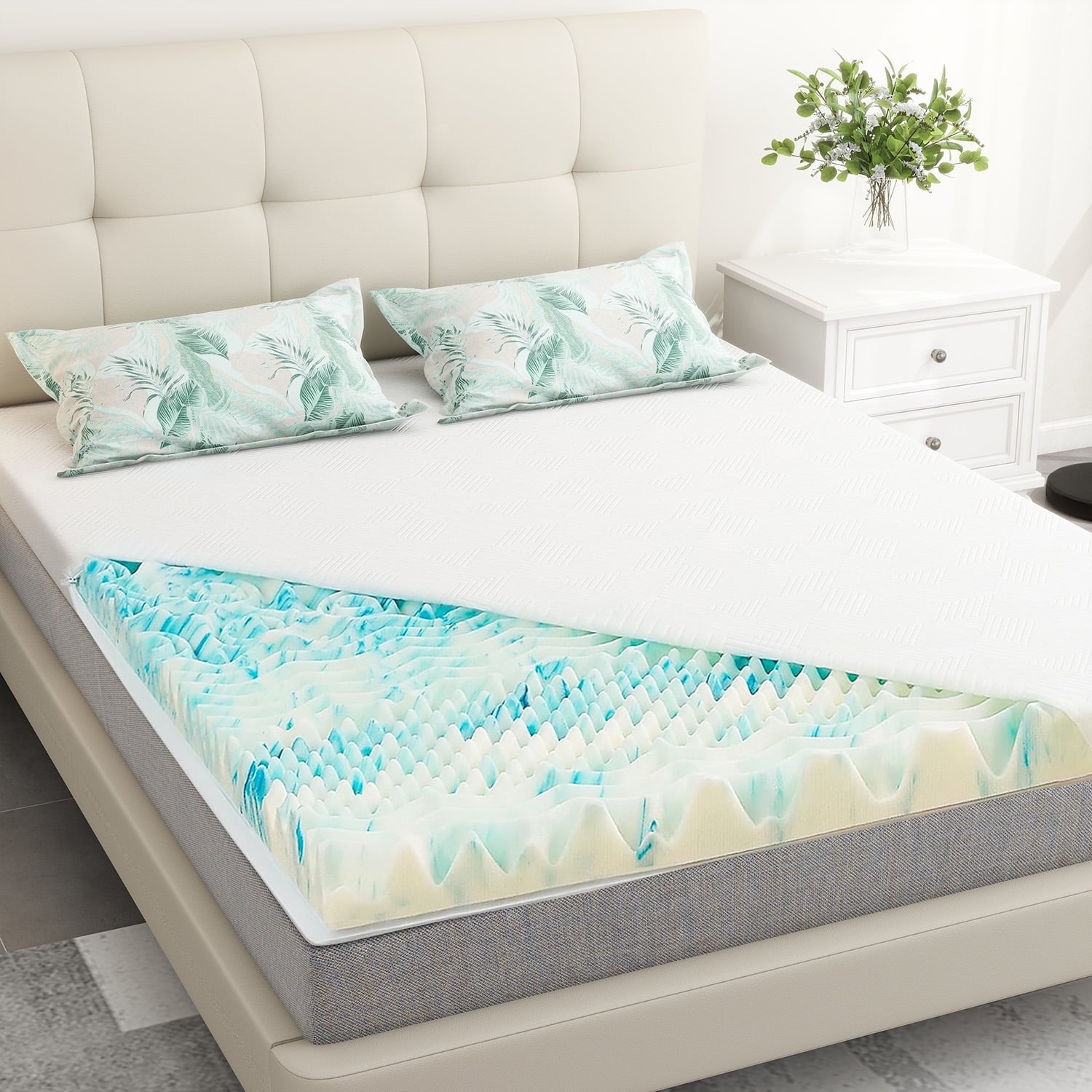 2 inches Twin XL Size Cooling Gel-infused Memory Foam Mattress Topper with Washable Cover for Pressure Relief
