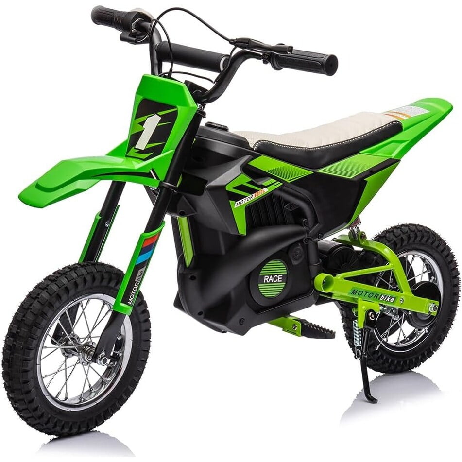 24V Electric Off-Road Motorcycle,250W Motor 13.6MPH Fast Speed Motocross,Leather Seat Dirt Bike Green