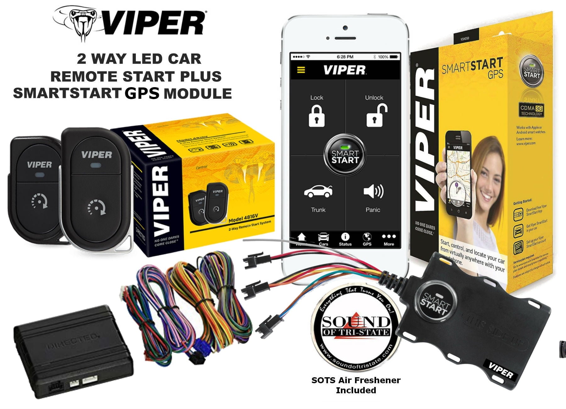 Factory Pre-owned Viper 4816V Remote Start System with 2 Way Remote and Bypass Interface & SmartStart GPS System