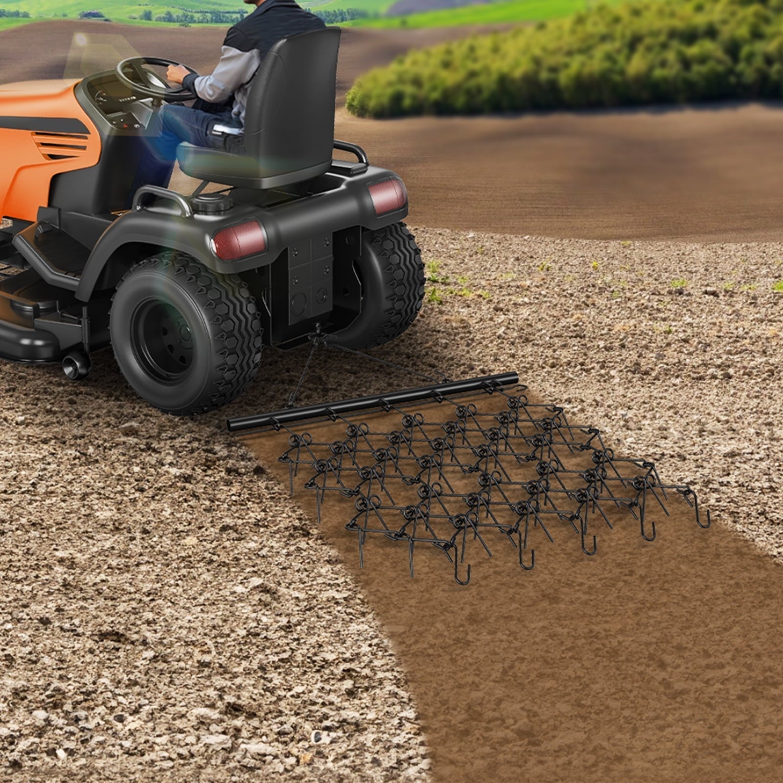 SKYSHALO Drag Harrow 4'x 4' ATV Lawn Rake Chain Field Drag for Landscape Leveling