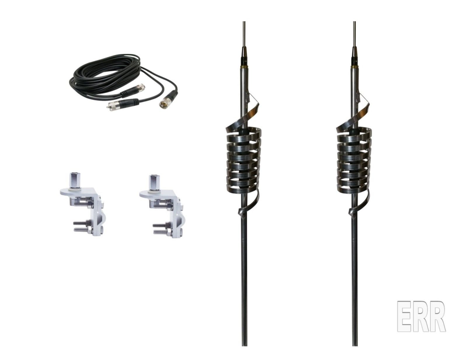 DUAL Monkey Made CB Radio Antennas, LONG Shaft,12FT DUAL COAX, BRACKETS AND STUD