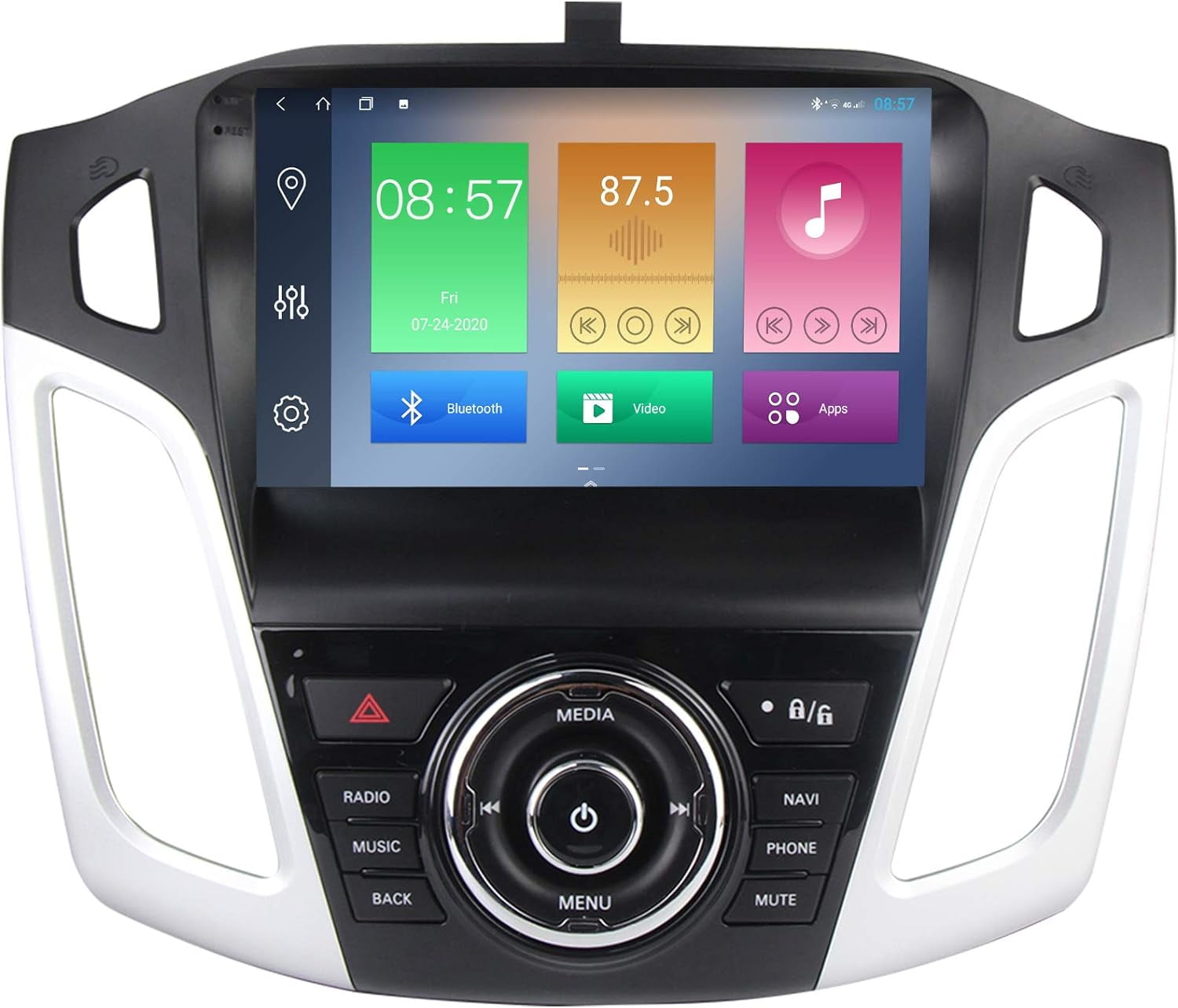 Android 10 Automobile Stereo Radio Player 9 inch Touch Screen GPS Navigation Built-in DSP BT WiFi Built-in Carplay Function Head Unit for Ford Focus 2012-2017