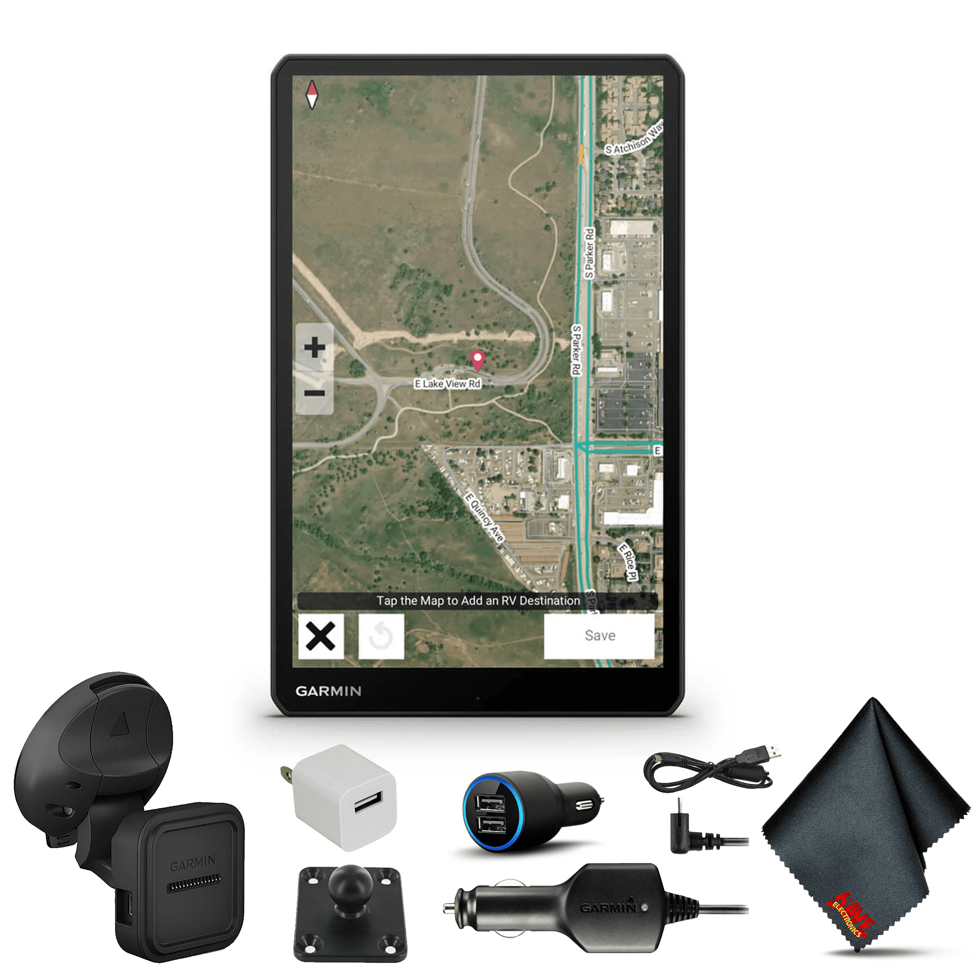 Garmin RV 1095 MT-S with USB Vehicle and Wall Adapters and 6Ave Cleaning Cloth