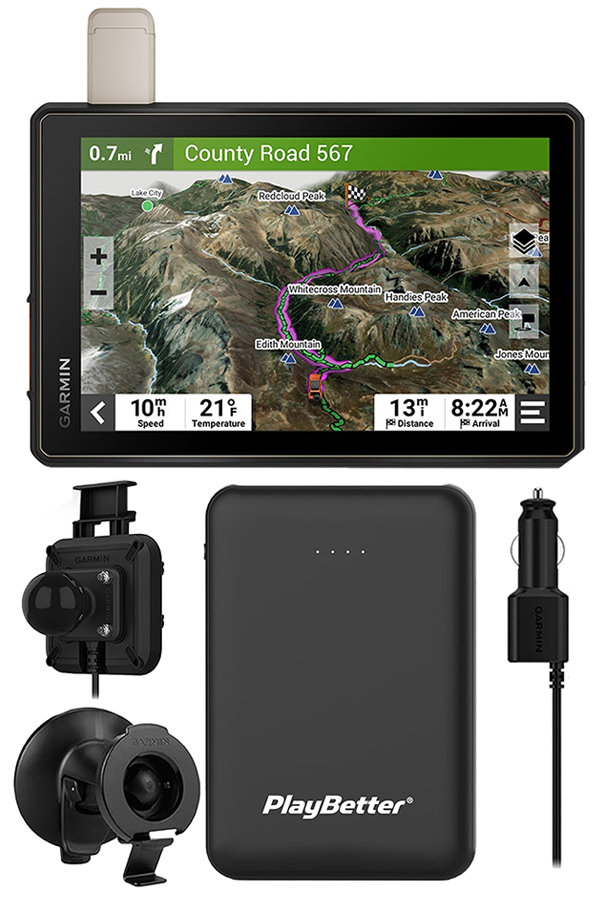 Garmin Tread Overland Off-Road Navigator Bundle with PlayBetter 5000mAh Portable Charger - 8-Inch Rugged Powersport GPS for UTV & ATV Trail