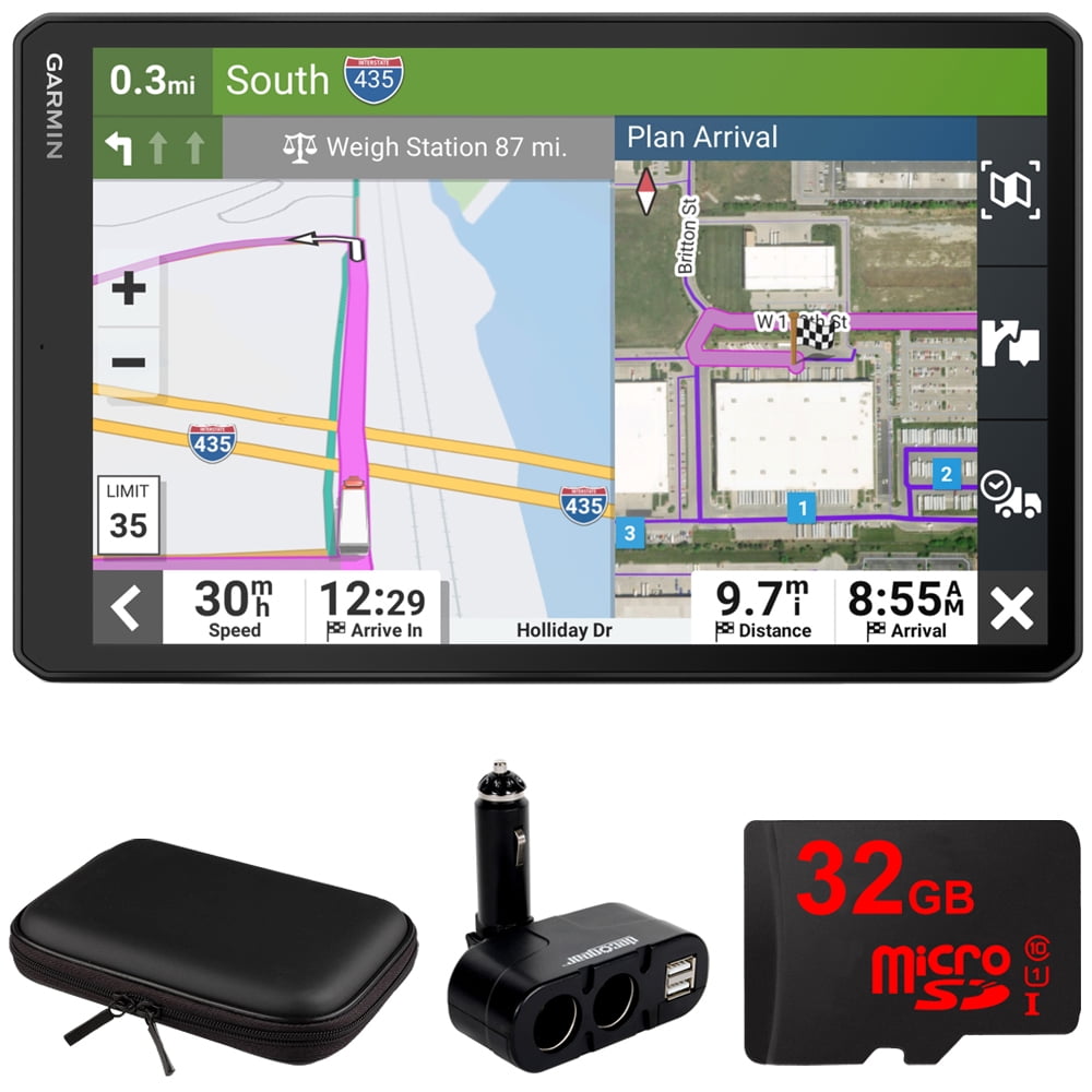 Garmin 010-02741-00 dezl OTR1010 10 GPS Truck Navigator Bundle with Deco Gear Hard Shell EVA 10 Case, 32GB MicroSD Memory Card and Deco Gear Dual DC12V/24V Electronic Multifunction Vehicle Socket