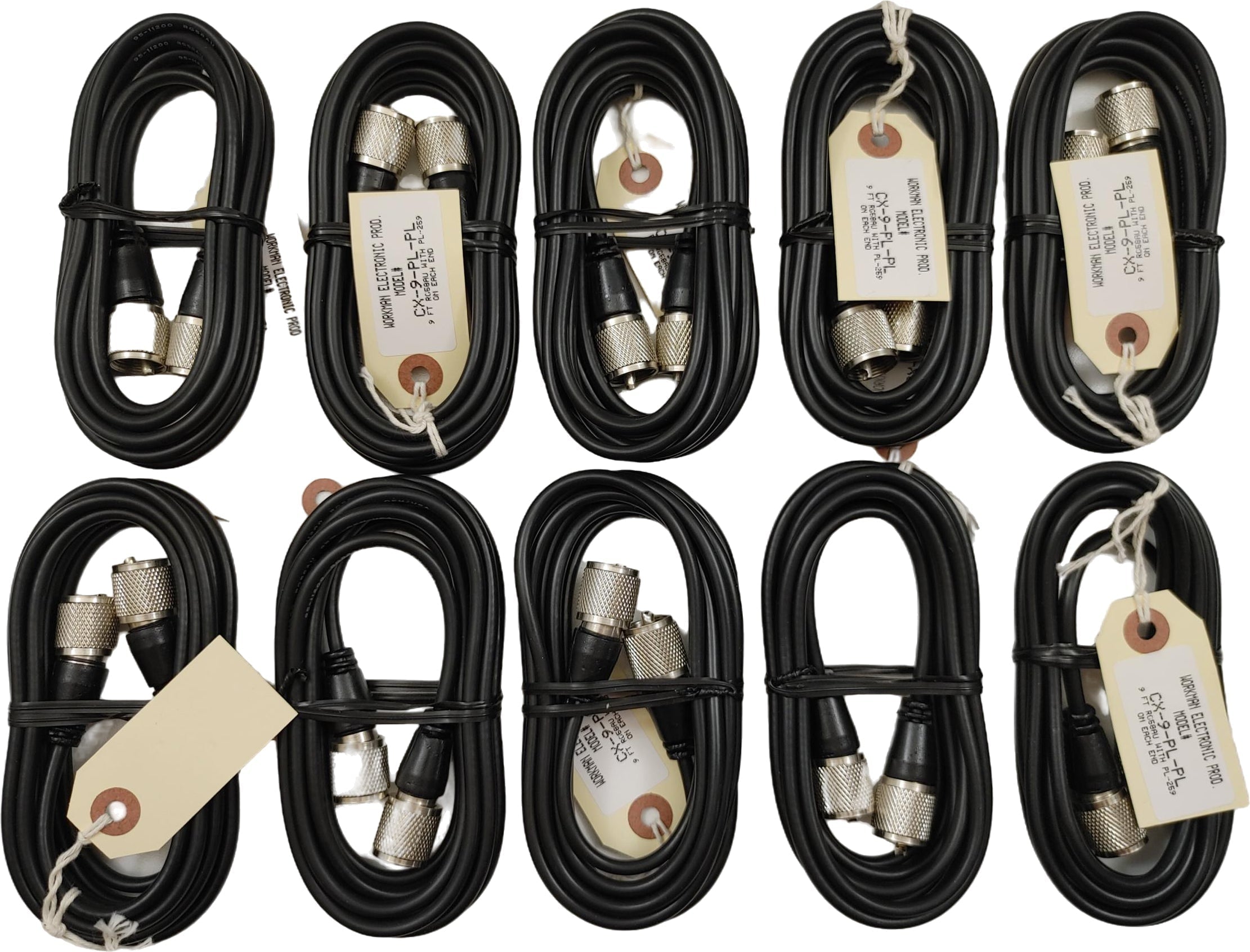 10 Lot Workman CX-9-PL-PL 9 FT RG58AU CB Radio Antenna Coax Cable Molded PL259