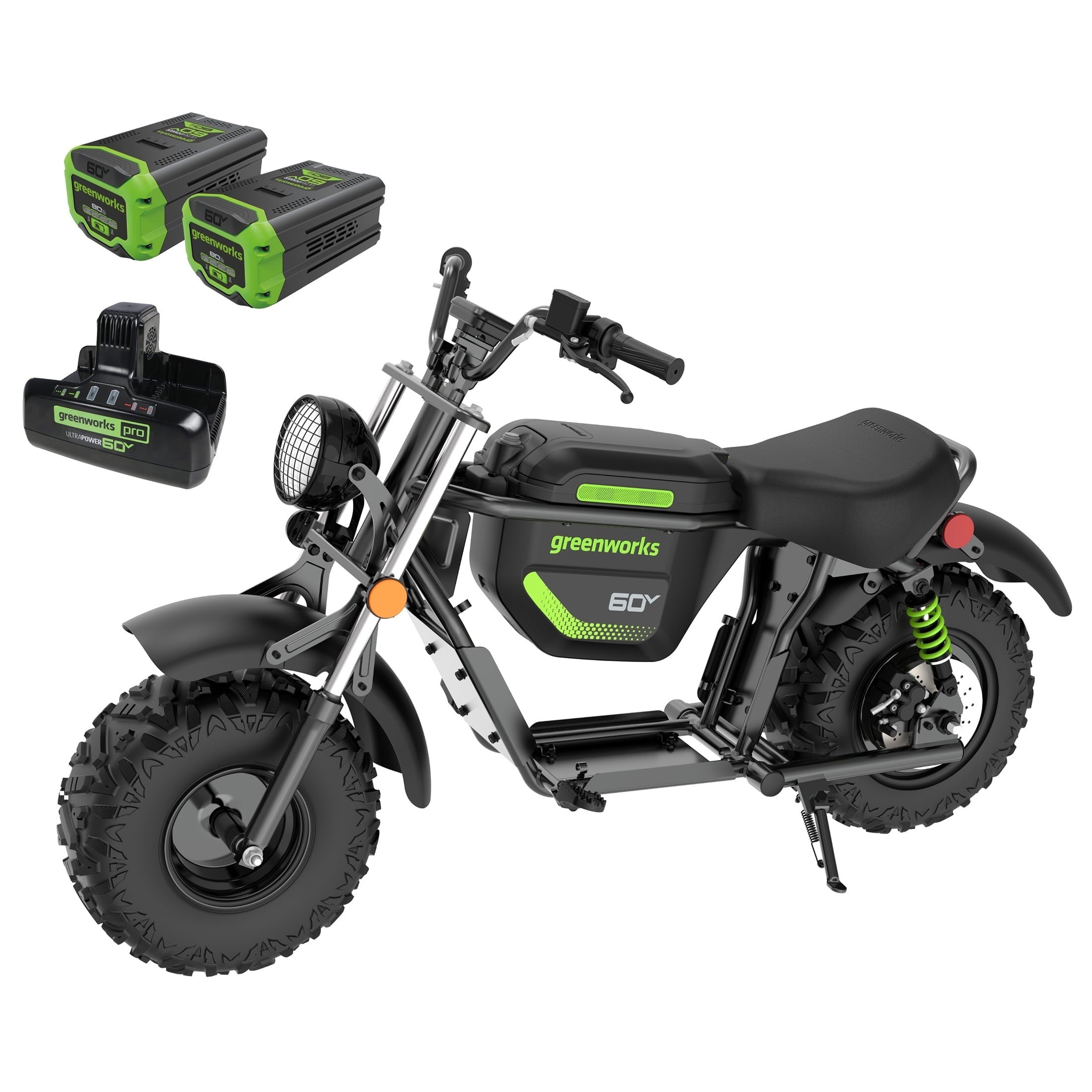 Greenworks 60V STEALTH Series Electric Mini Bike with Two (2) 8.0Ah Batteries & Dual-Port Rapid Charger