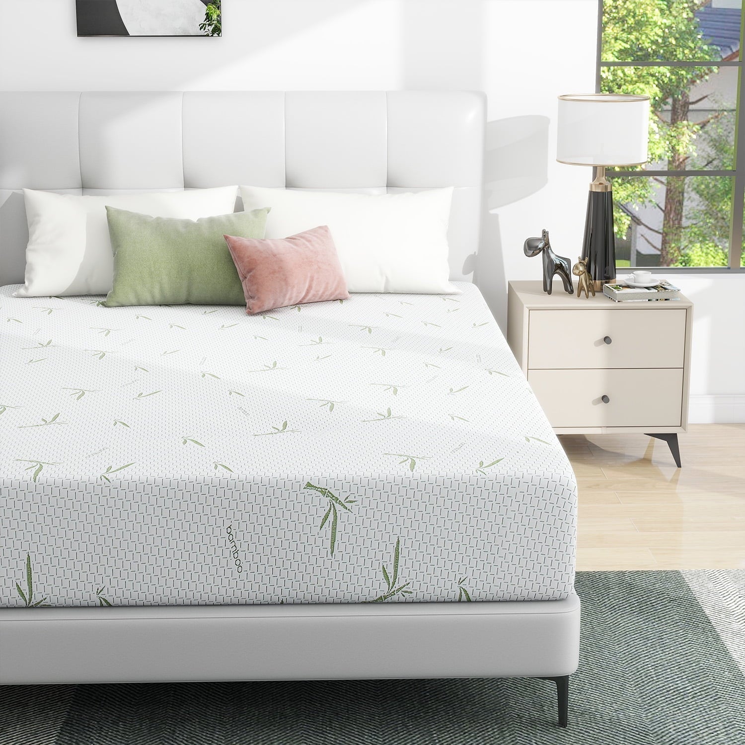 8 inch Queen Mattress in Lens Box,Memory Foam Mattress with Bamboo Cover,Made in USA