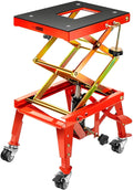 SPECSTAR 350 Lbs Heavy Duty Hydraulic Motorcycle Lift Table Foot Operated Scissor Jack Stand with 4 Wheels