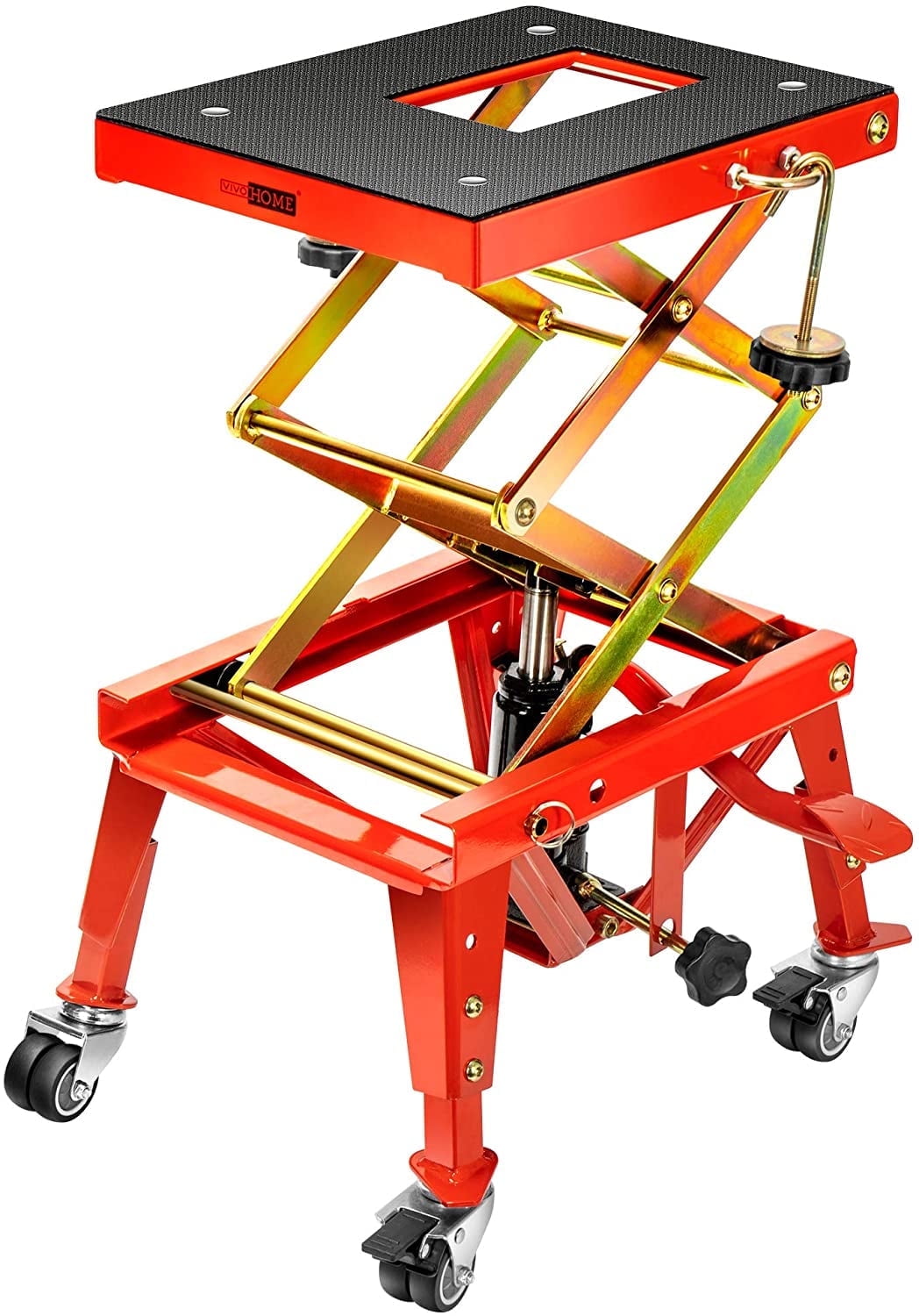 SPECSTAR 350 Lbs Heavy Duty Hydraulic Motorcycle Lift Table Foot Operated Scissor Jack Stand with 4 Wheels