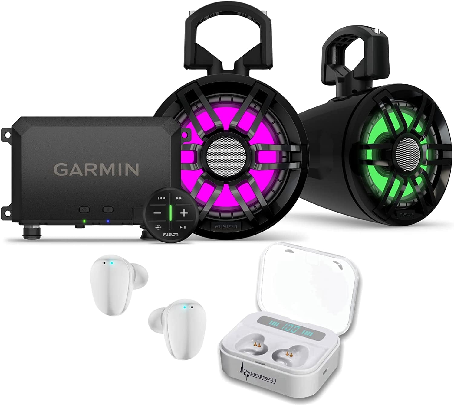 Garmin Tread Audio System with LED Controller with Wearable4U White EarBuds Bundle