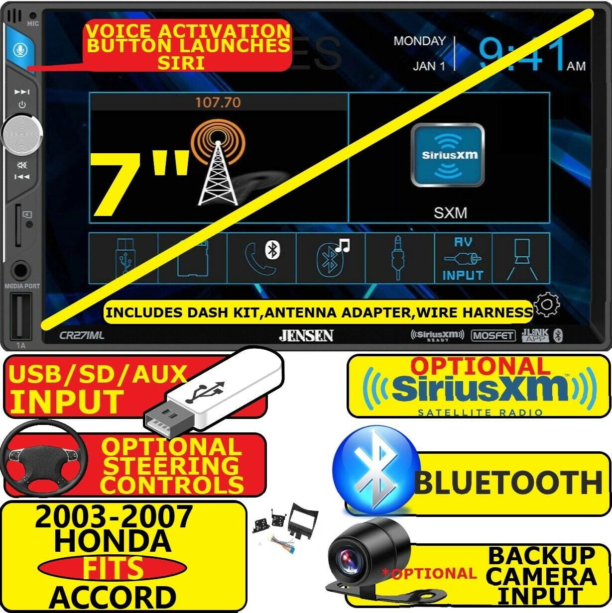 2003-07 HONDA ACCORD JENSEN GPS NAVIGATION BLUETOOTH USB CD/DVD RADIO STEREO PKG