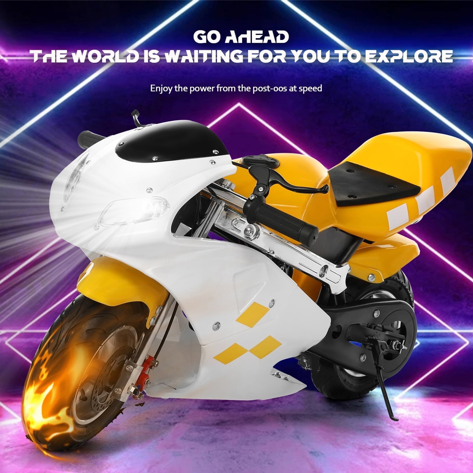 Andvari 49cc Pocket Bike, Strong Power Dual Headlights, Mini Motorcycle for Kids, 2 Stroke Gas Racing Motorbike, Dual Brake