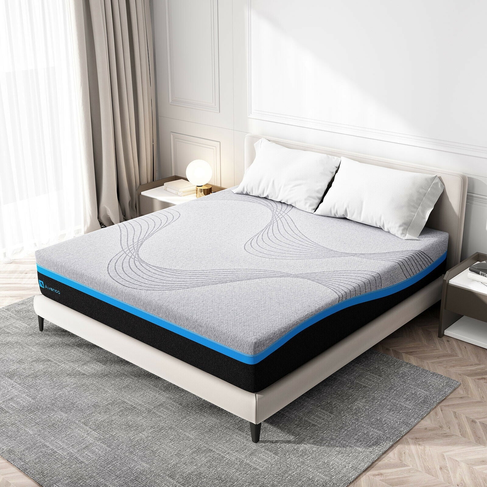 Avenco 10 Inch Grey Queen Gel Memory Foam Mattress in Camcorder Box with Detachable Cover, Queen Size Mattress