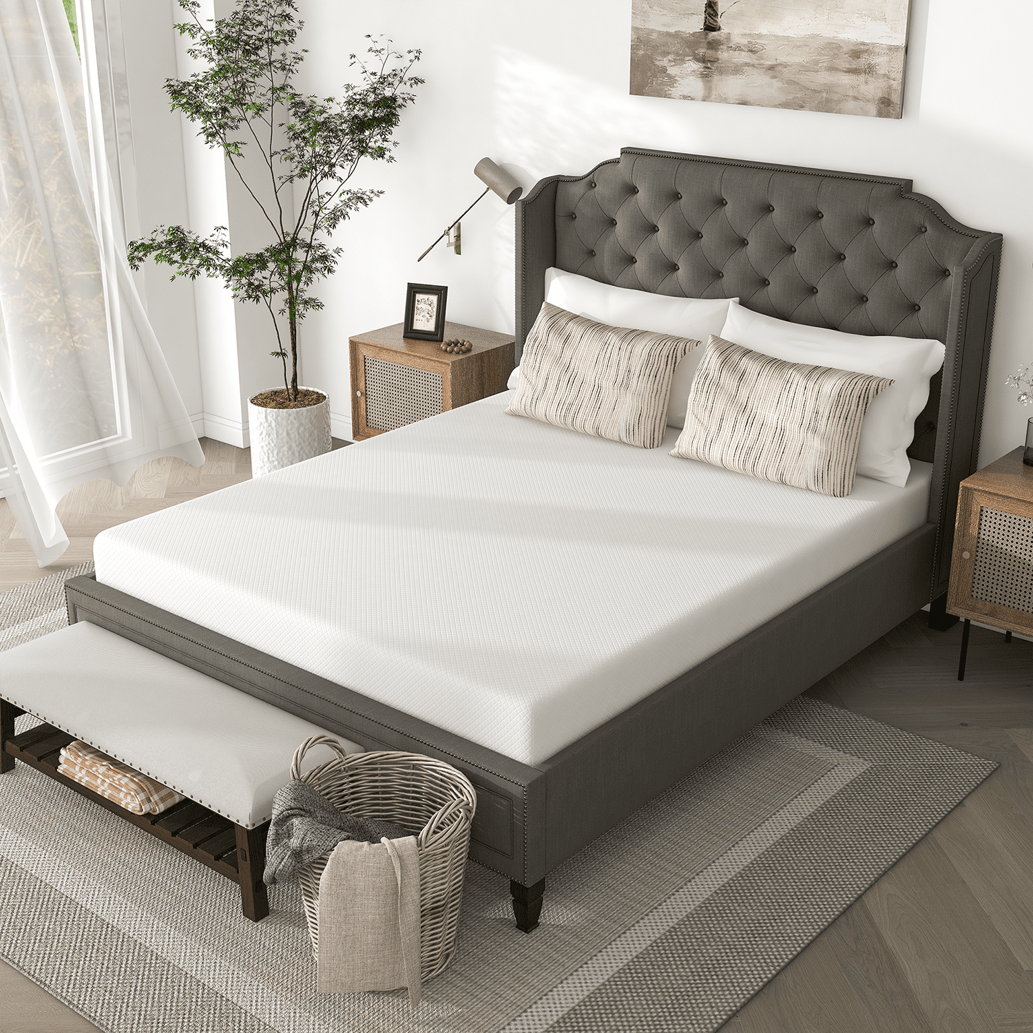 Berehat CertiPUR-US Gel Memory Foam Mattress, Queen, White