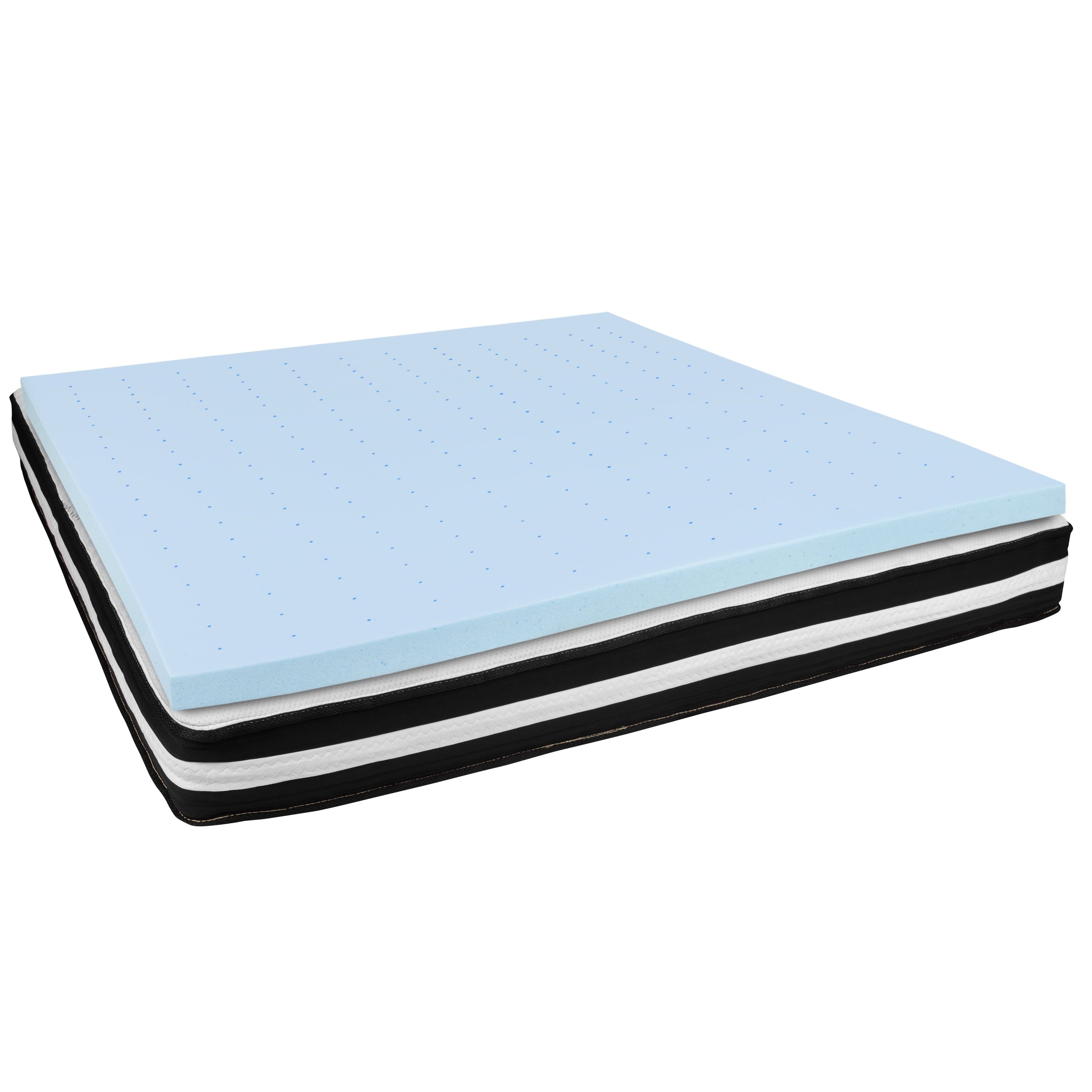 BizChair Capri Comfortable Sleep King 10 Inch CertiPUR-US Certified Foam Pocket Spring Mattress & 3 inch Gel Memory Foam Topper Bundle