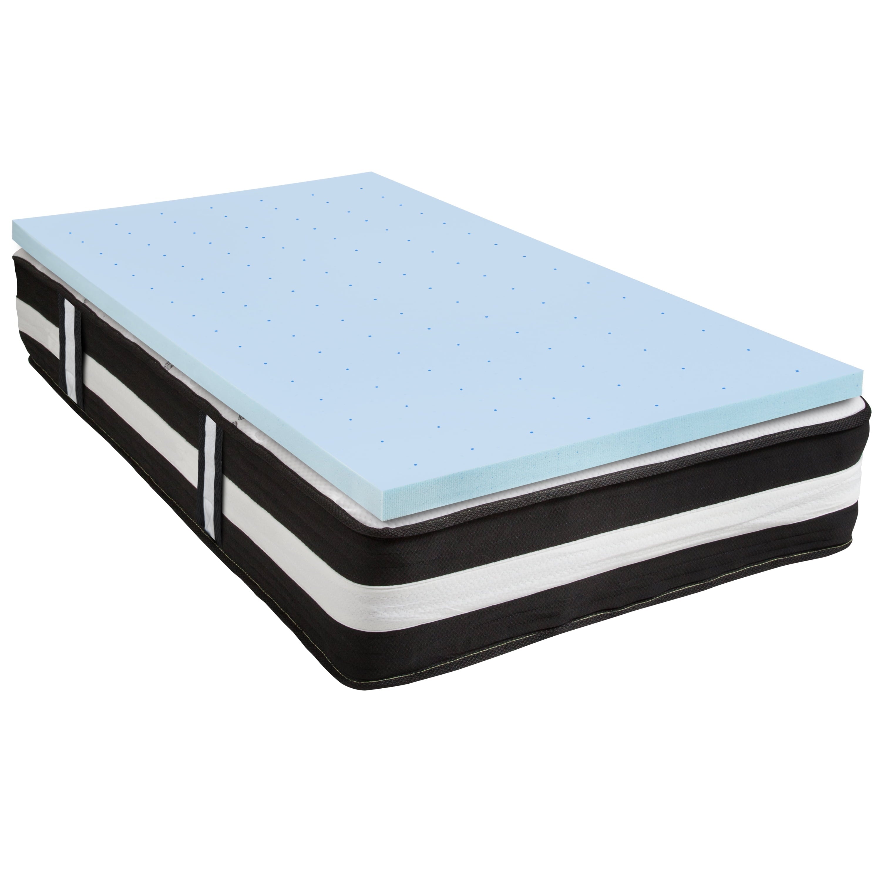 BizChair Capri Comfortable Sleep Twin 12 Inch CertiPUR-US Certified Foam Pocket Spring Mattress & 3 inch Gel Memory Foam Topper Bundle
