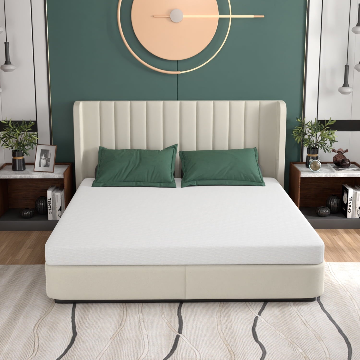 CL.HPAHKL 5 Mattress, Green Tea Memory Foam Mattress Queen, Soft Cover Removable Cold Gel Memory Foam Mattress for Bed Frames, Bunk Beds, Trundle Beds, Sunbeds, White