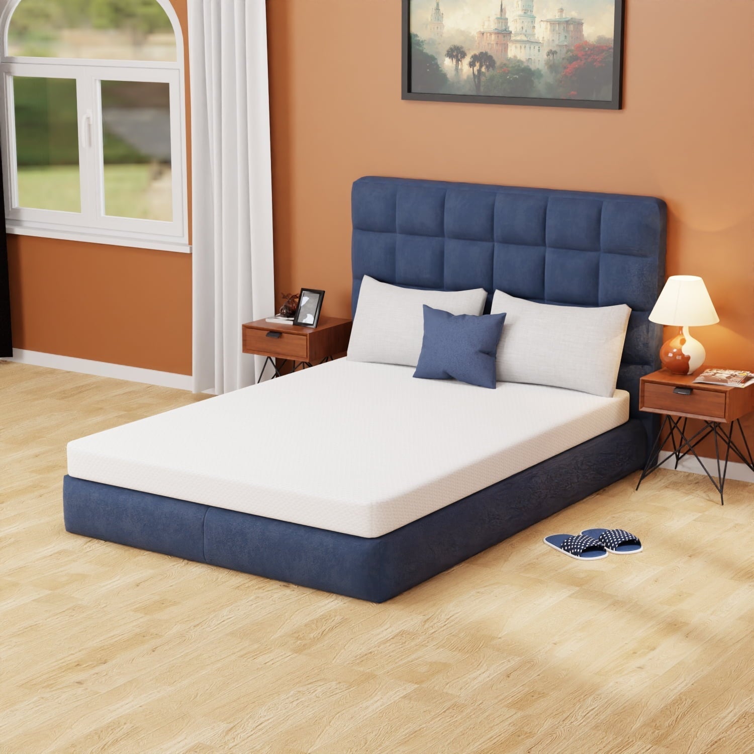 CL.HPAHKL Green Tea Memory Foam Mattress, 5 Full Cooling Gel Green Tea Filled Mattress, Breathable Mattress with Removable Soft Cover Certified by CertiPUR-US,Mattress in Recorder Box, White