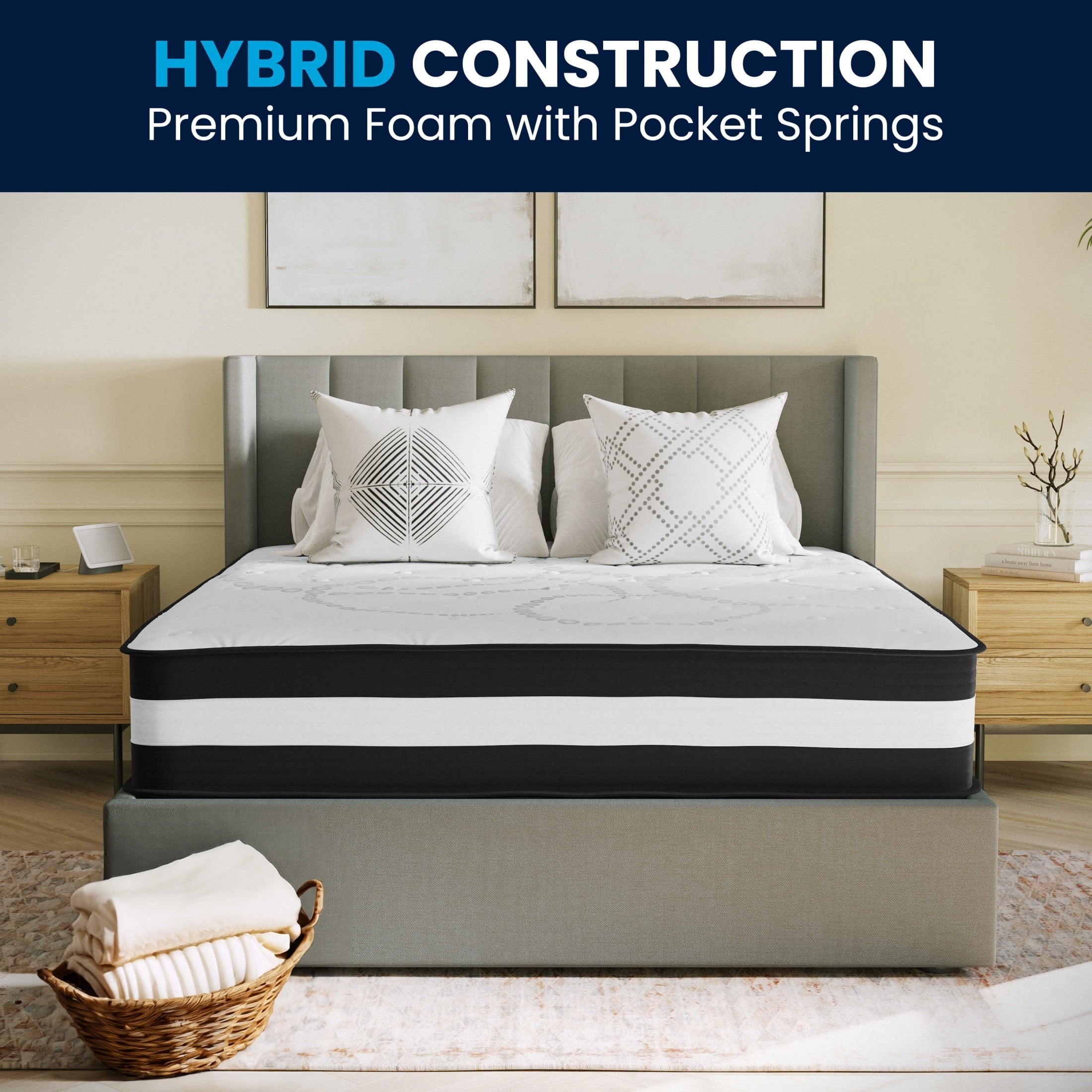 Flash Furniture Capri Comfortable Sleep 12 Medium Tight Top Hybrid Pocket Spring Mattress, Queen