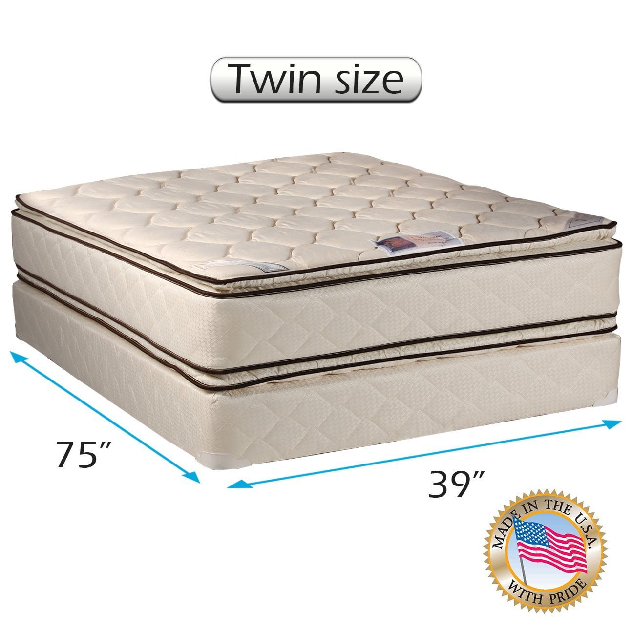 Coil Comfort Double-Sided PillowTop Mattress set with Mattress Protector Included - Innerspring coil, Fully Assembled, Orthopedic, Longlasting by Dream Solutions USA (Twin 39 x75 x11 )