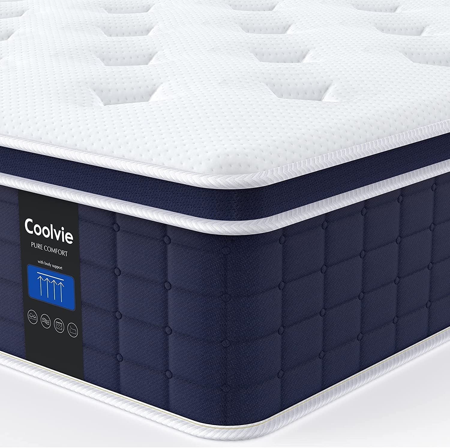 Coolvie Twin XL Mattress, 12 inch Hybrid XL Twin Mattress in Recorder Box, with 3 Layer Premium Foam and Pocket Springs, Medium Firm Feel