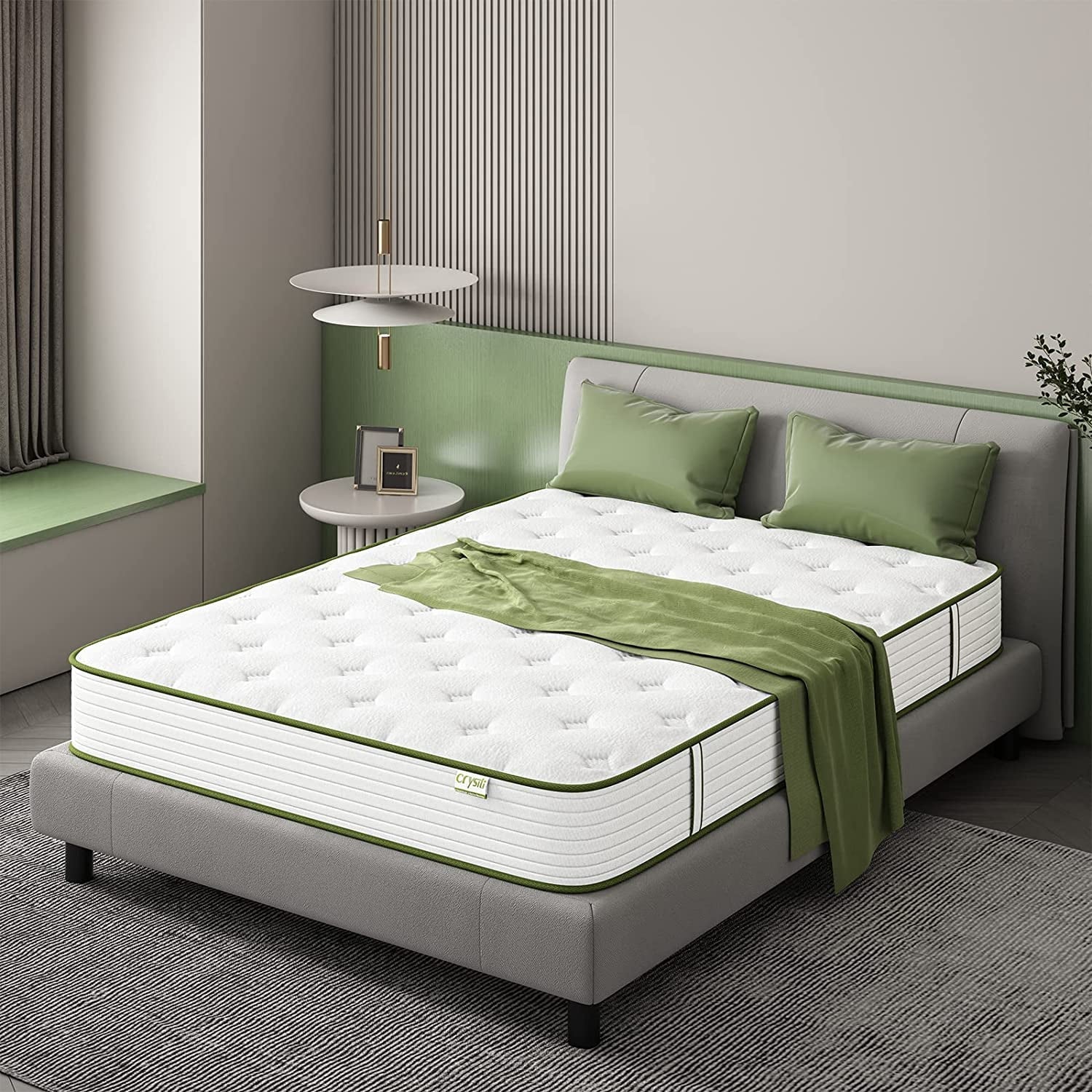 Crystli 12 Hybrid King Mattress Memory Foam Mattress with Wrapped Innersprings Medium Firm Bed-in-a-Box CertiPUR-US Certified King Mattresses