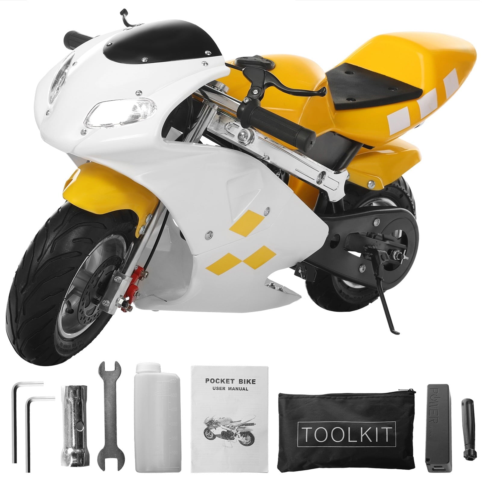 Dbuoem 49cc 2 Stroke Pocket Bike,Mini Motorcycle for Kids, Gas Pocket Motorbike with Strong Dual Brake, Racing Max Speed 20Mph, Dual Headlights