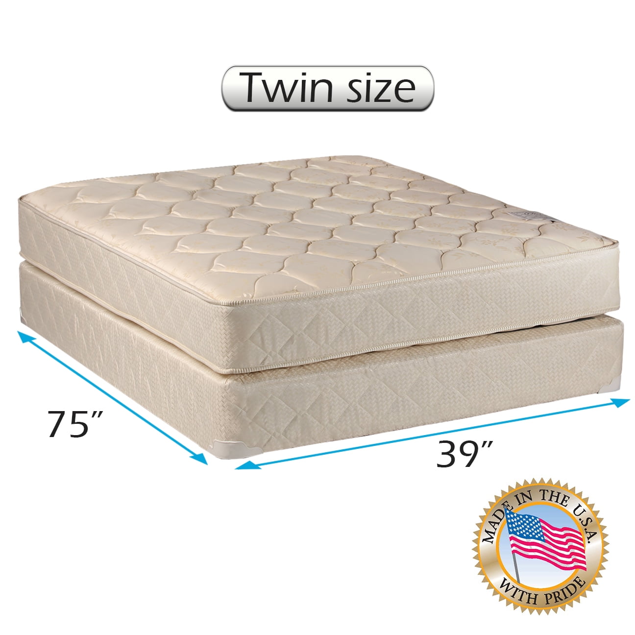 Dream Sleep Comfort Classic Single-Sided Twin Gentle Firm Mattress and Box Spring Set - Fully Assembled, Orthopedic, Good for your back, Long Lasting by Dream Solutions USA