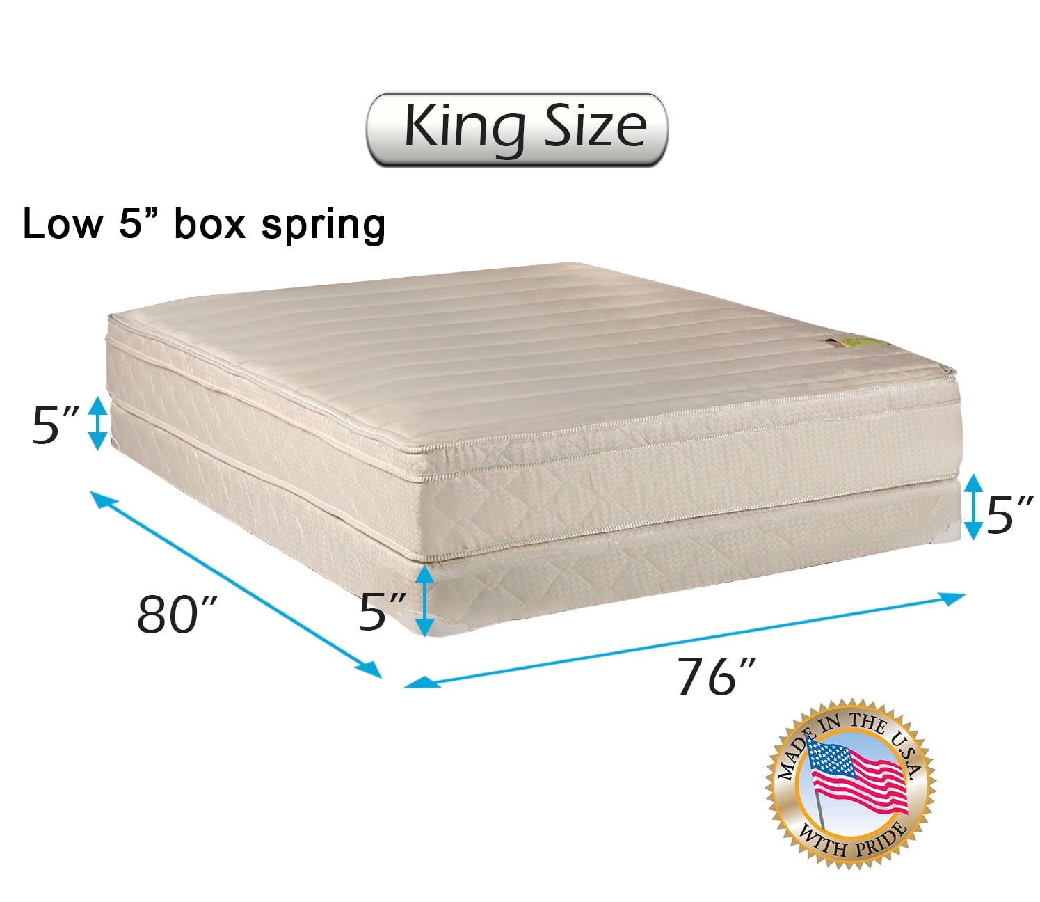 Dream Sleep Comfort Pedic (Eurotop) PillowTop Firm King Mattress & Low 5 Height Box Spring with Mattress Cover Protector - Plush Knit Cover, Longlasting, Orthopedic by Dream Solutions USA
