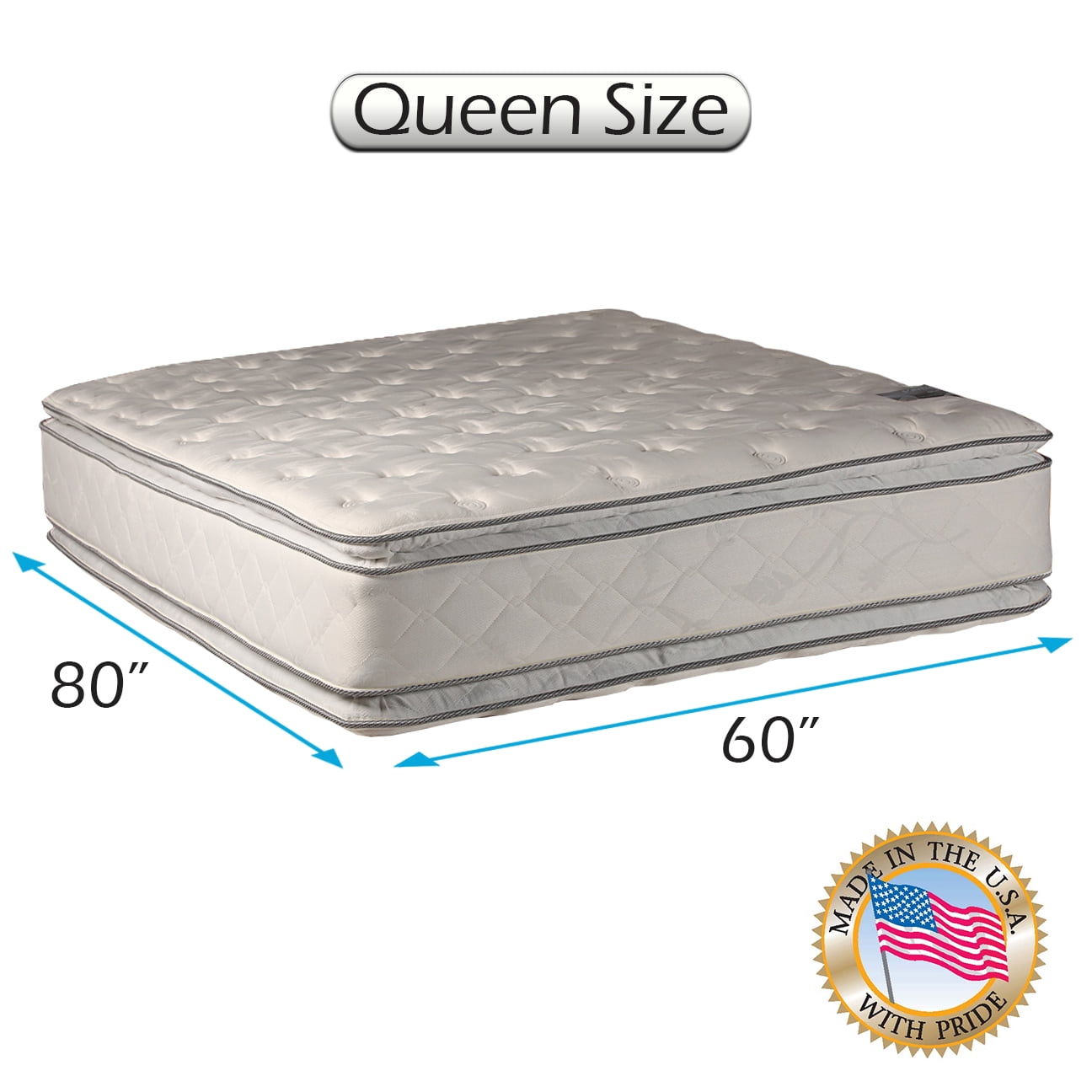 Dream Sleep Gentle Plush Two-Sided Eurotop Mattress Only with Bed Frame Included - Innerspring Coils, Good for your back, Orthopedic, Long Lasting Comfort by Dream Solutions USA (Queen 60 x80 x12 )