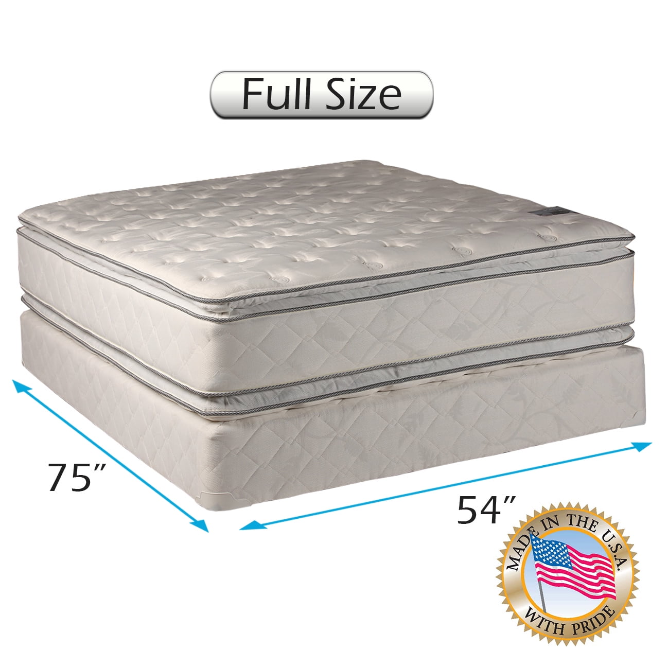 Dream Sleep Princess Gentle Plush Full 2-Sided Pillowtop Mattress Set with Mattress Cover Protector - Sleep System with Enhanced Cushion Support, Orthopedic, Longlasting by Dream Solutions USA