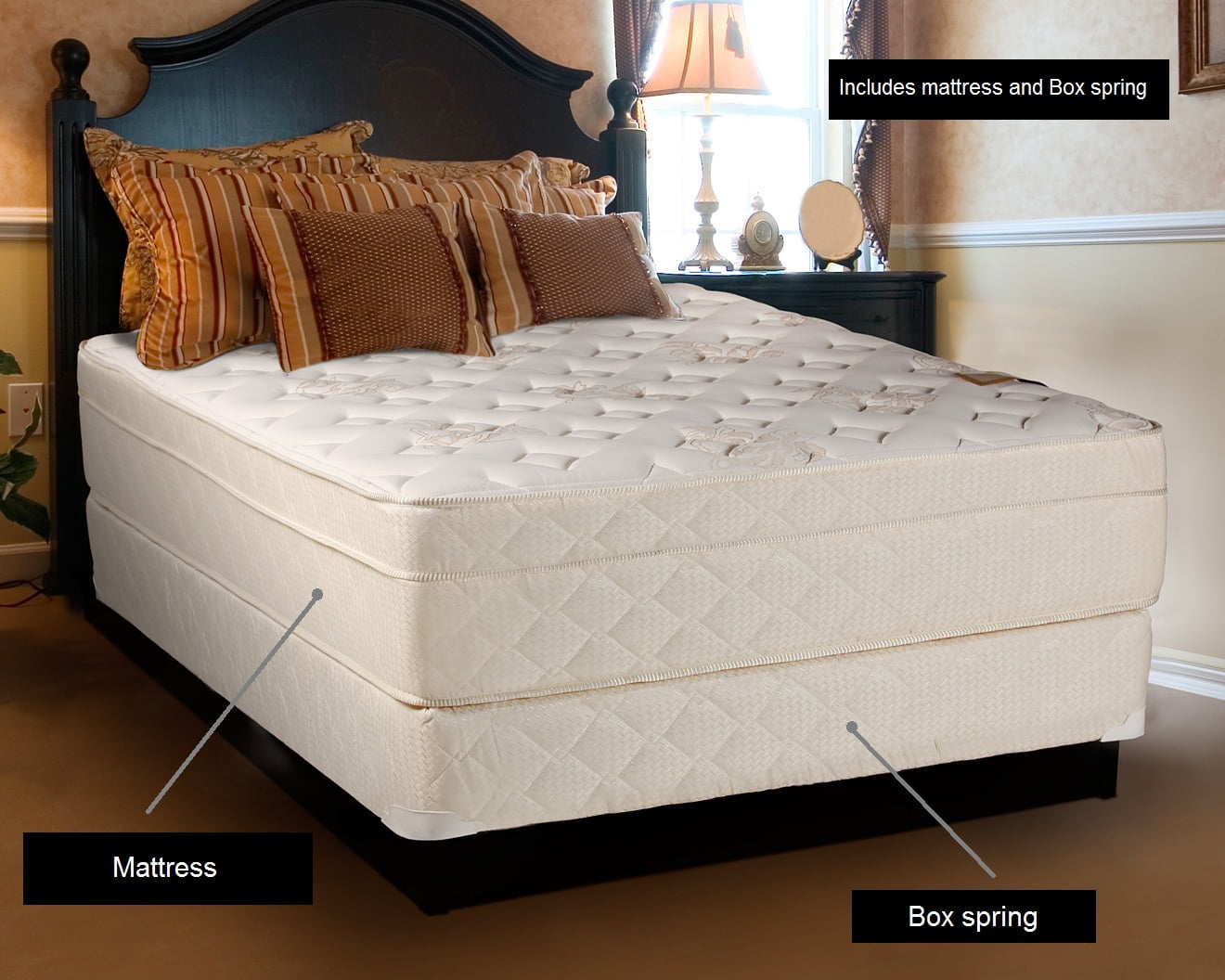 Dream Solutions USA Beverly Hills Firm Foam Eurotop (PillowTop) Queen (60 x80 x13 ) Mattress and Box Spring Set - Sleep System, Excellent Back Support,Longlasting
