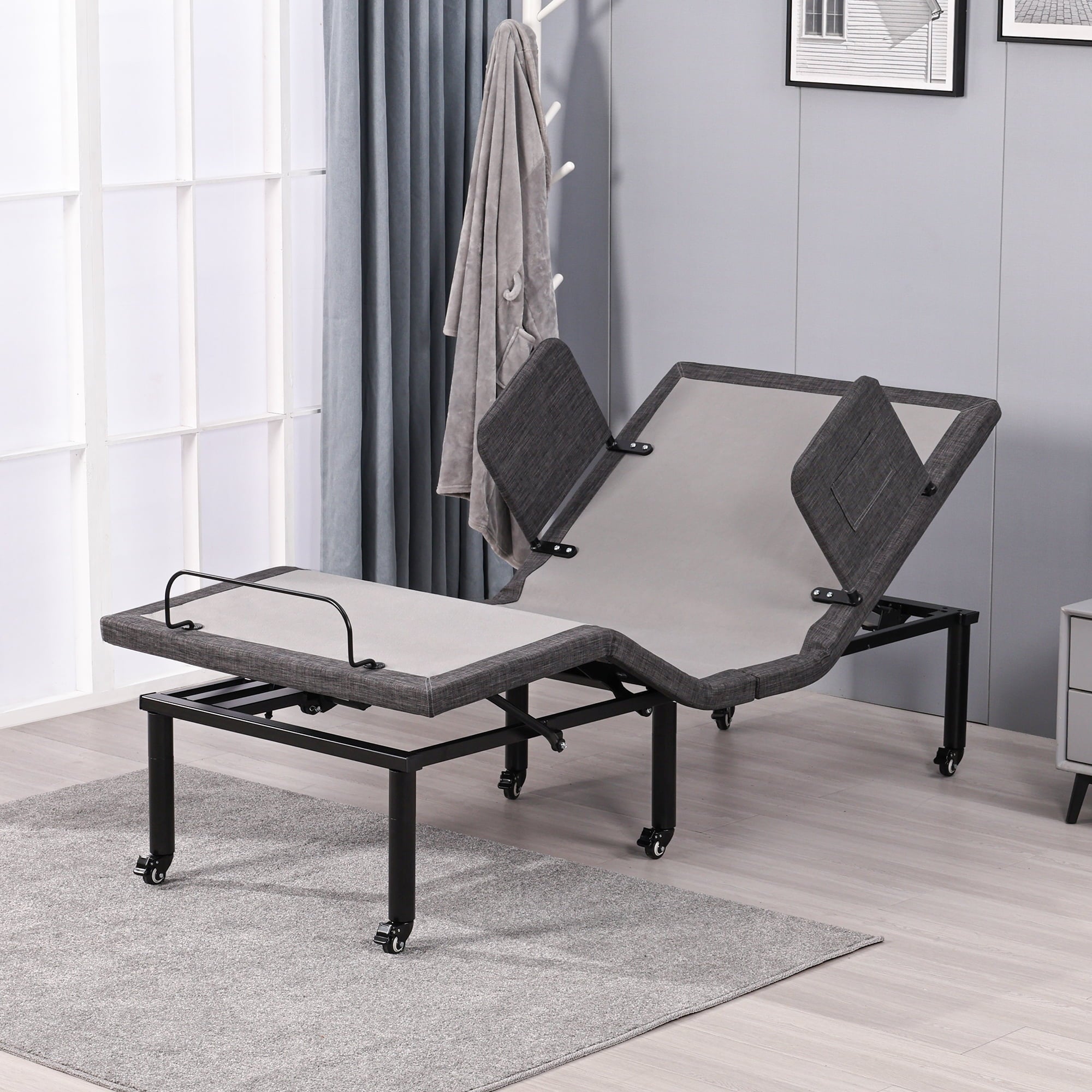 ESHINE Adjustable Hospital Beds - Adjustable Medical Beds for Home Use, Head and Foot Incline, Adjustable Leg with Wheel, Bed Rail, Wireless Remote, Adjustable Bed Frame, 79 *35 *13.8