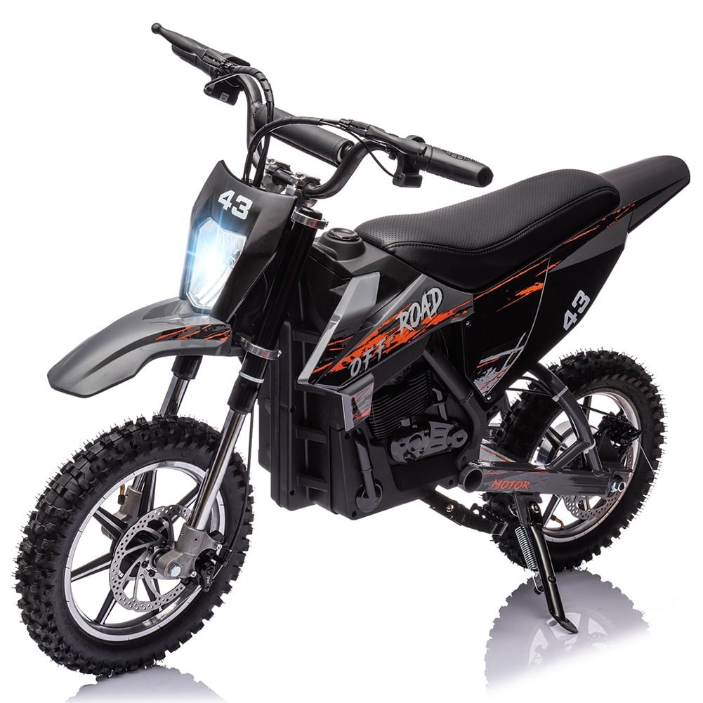 Emorefun 36V Kids Ride Screen Dirt Bike Off-Road Motorcycle with LED Headlight, Leather Seat, Front+Back Brake for Kids Ages 14+, 15.5MPH Fast Speed, 350W Brushless Motor, Black