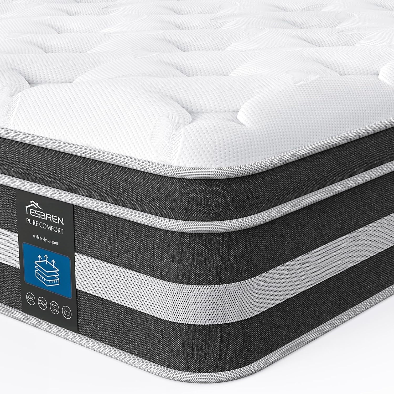 Eseren Queen Mattresses 12 Inch - Individual Pocket Spring Hybrid Mattress Queen with Gel Memory Foam, Medium Firm Support, Breathable Queen Size Mattress in Lens Box, 80 *60 *12 , Queen Size