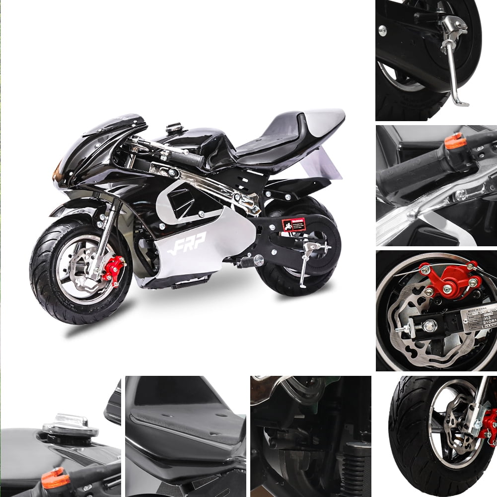 FRP 2 Stroke Pocket Bike 02, Mini Bike for Kids Max Weight 165 LB, Streamline Style Mini Pocket Bike W/ Strong Dual Brakes, Racing Pocket Rocket Max Speed 20 Mph, Black