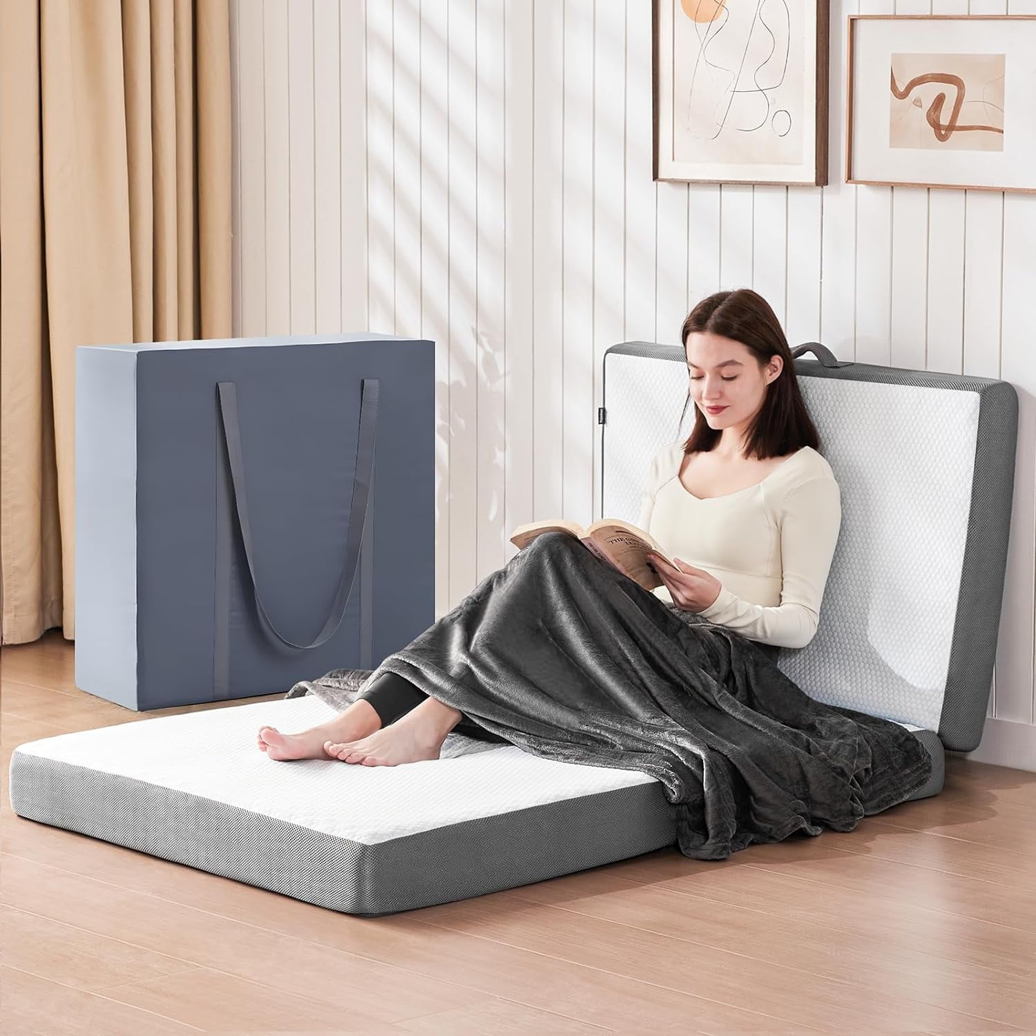 Foldable Mattress, 4 Inch Folding Mattress with Soft Blanket, Tri-Fold Memory Foam Mattress withCover,Fold up Mattress for Floor for Yoga and Sofa Bed, Twin 75 x38 x4