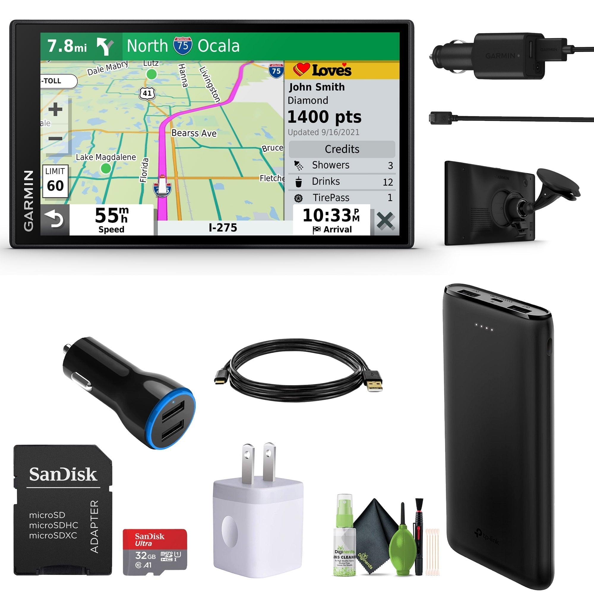 Garmin Dezl OTR610 GPS Truck Navigator 6 Dispaly-Custom Truck Routing, High-Resolution Birdseye Satellite Imagery, Commercial GPS Navigation For Semi Trucker Drivers Bundle With 32GB SD Card and more