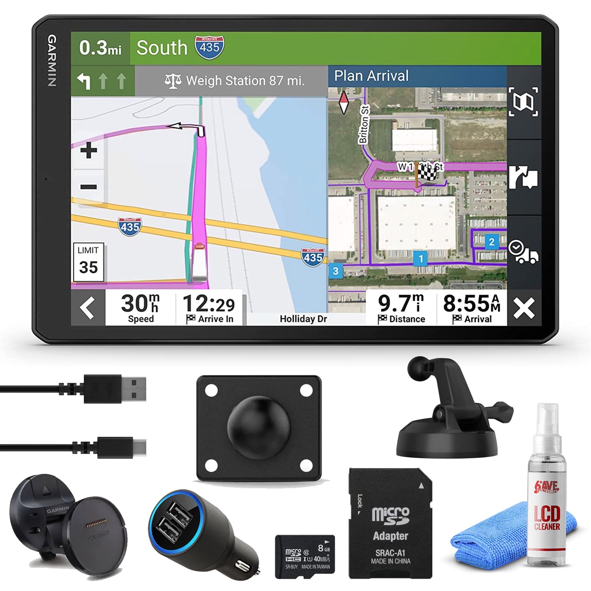 Garmin Dezl OTR810, Extra-Large, Easy-to-Read 8 GPS Truck Navigator, Custom Truck Routing, Birdseye Satellite Imagery with 8GB Micro SD Card, USB Vehicle Adapter & 6Ave Cleaning Kit