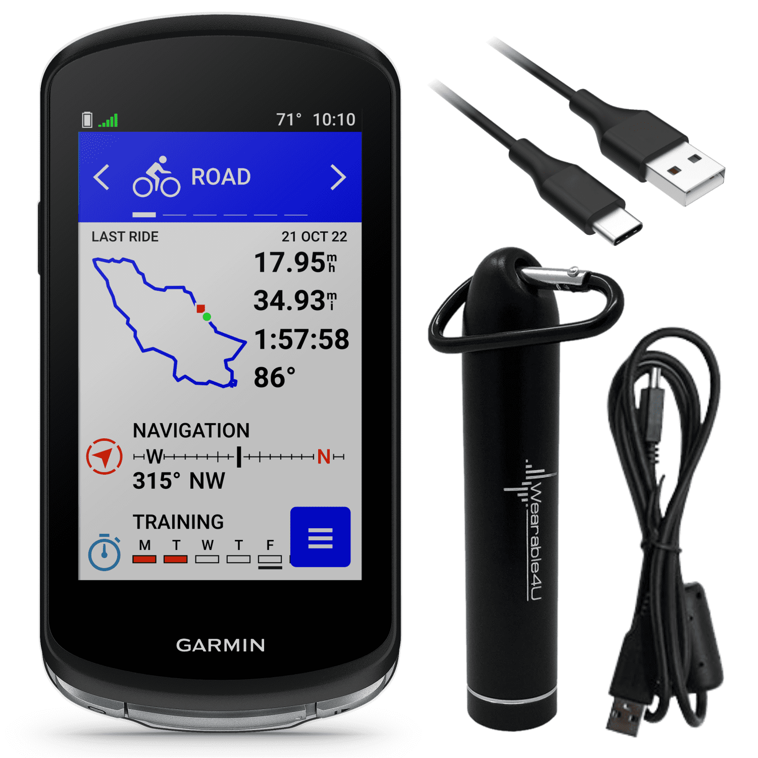 Garmin Edge 1040 GPS Bike Computer, Display and Off-Road, Spot-On Accuracy with Wearable4U Power Bank Bundle