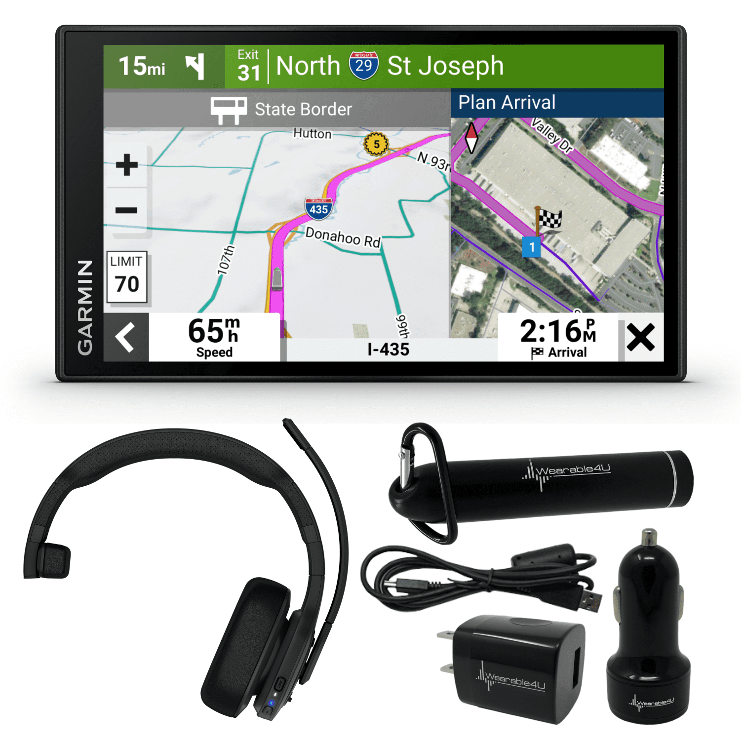 Garmin d¨¥zl OTR610, Large, Easy-to-Read 6¡± GPS Truck Navigator, Custom Truck Routing with Garmin dezl Headset 100, Single-Ear Premium Trucking Headset and Wearable4U Power Pack Bundle