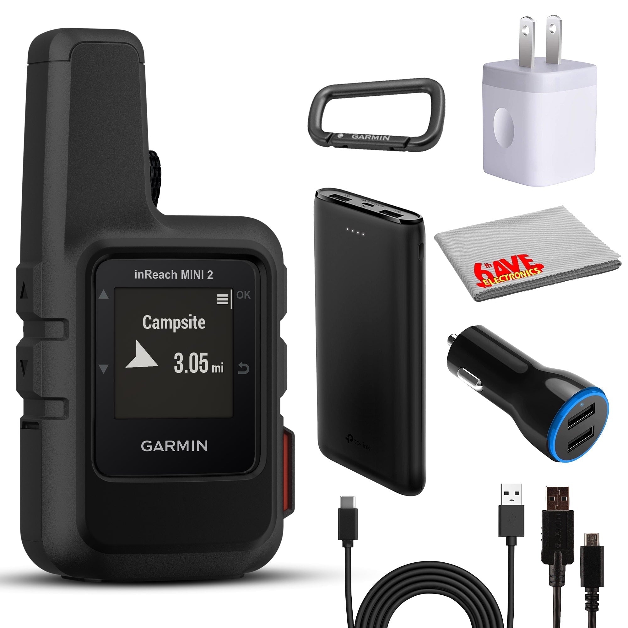 Garmin inReach Mini 2 Satellite Communicator, Lightweight Compact Rugged Design, Portable Handheld GPS for Hiking, Text Messaging Device Bundle With Accessoires (Black)