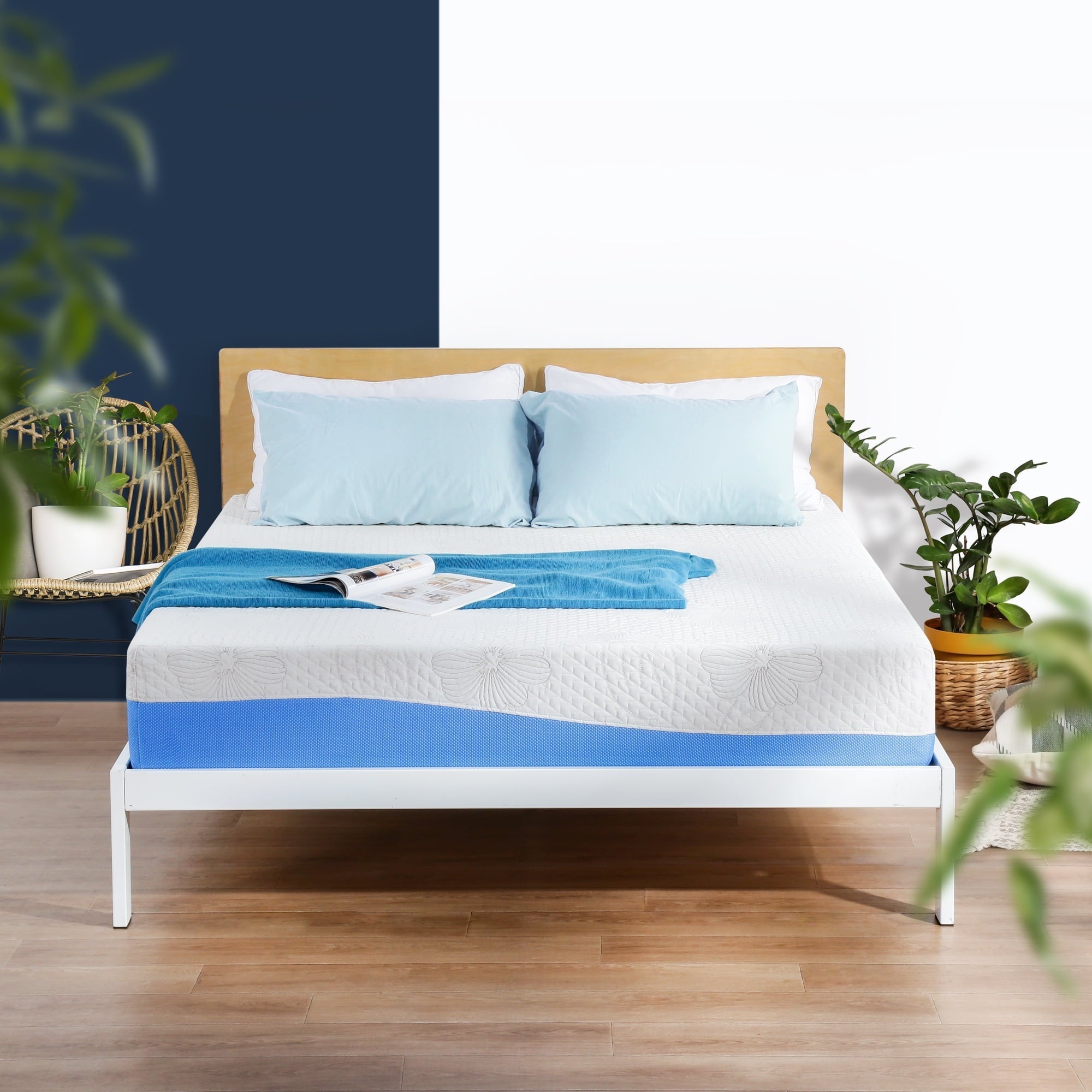 GrandRest 10'' Adult DreamGel, 10 Inch Gel Memory Foam Mattress, Medium Firm, Full Size, Blue/White Color