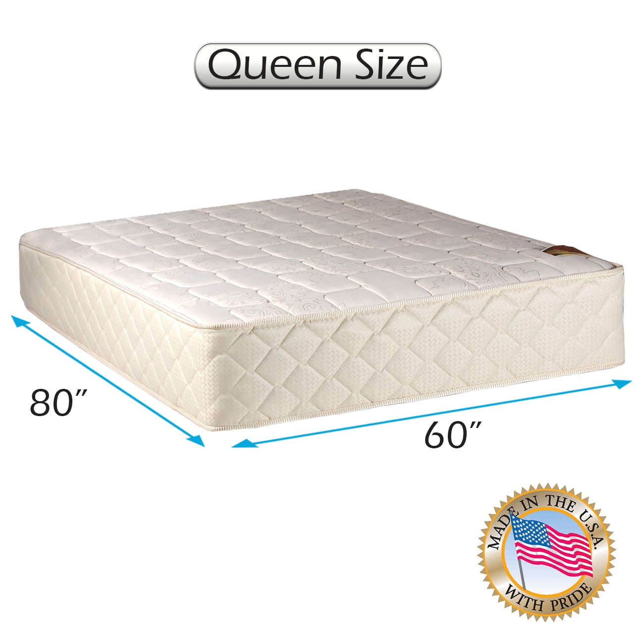 Grandeur Deluxe Medium Firm Two-Sided Mattress Only with Mattress Cover Protector Included - Fully Assembled, Sleep Support, Long Lasting Comfort by Dream Solutions USA (Queen 60 x80 x12 )