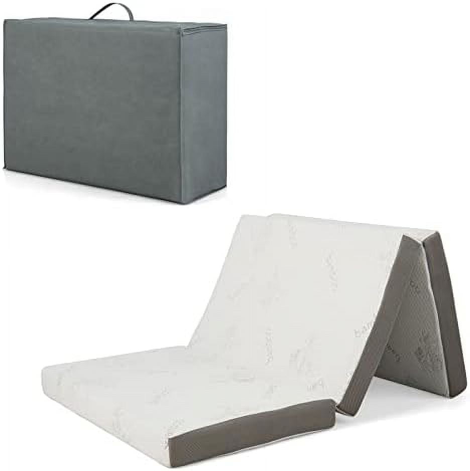 DSZBNUIO Memory Foam Tri-Fold Mattress 4\u201D Foldable Floor Mattress with Bag &amp; Removable Cover Memory Mattress with Fabric for Guest Room Living Room RV Camp (Full)
