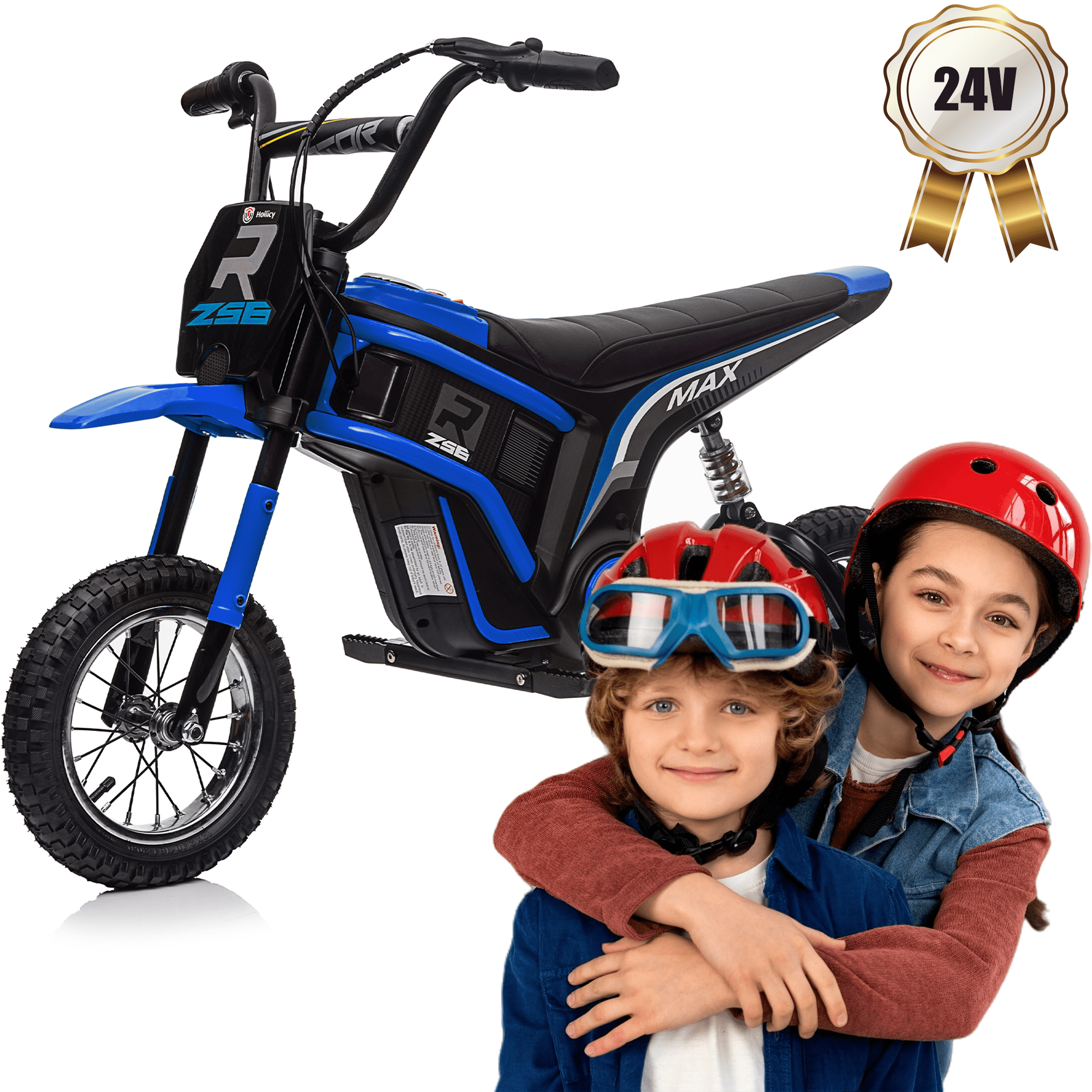 HNH 24V 350W Electric Dirt Bike Ride Screen Toy Motorcycle for Kids Age for 6-12, 14Mph, 2 Speeds, Hand-Operated Dual Brakes, Twist Grip Throttle