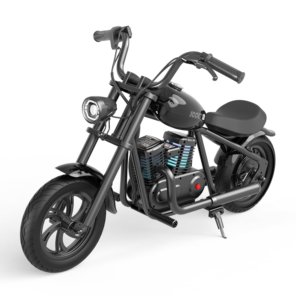 HYPER GOGO Electric Dirt Retro Bike Scout 12, 24V 160W Electric Motorcycle for Kids,Unique Simulated Fog Feature,Max Speed up 10 mph,Max Weight Support 144lbs,Black