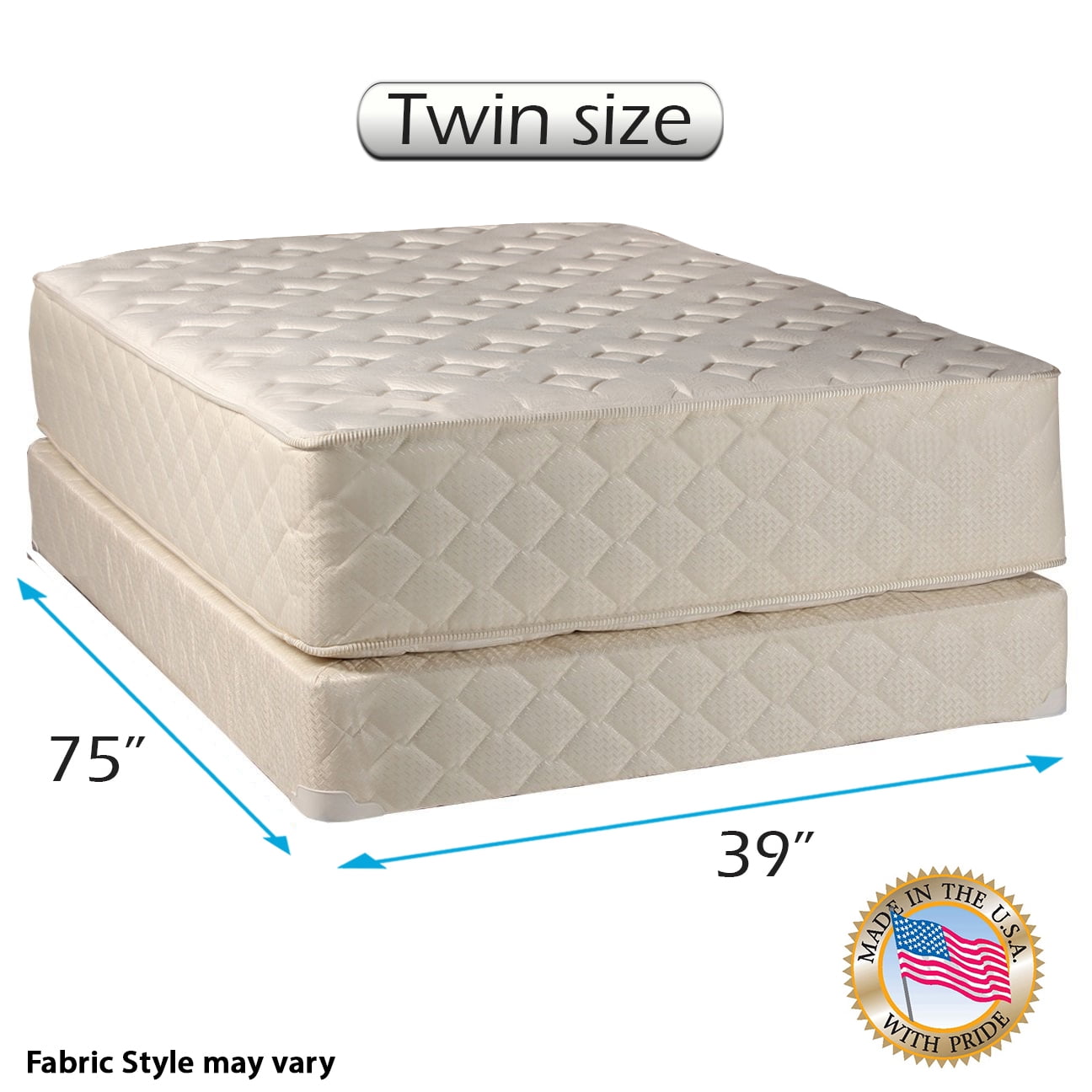 Highlight Luxury Firm Twin Size (39 x75 x14 ) Mattress & Box Spring Set - Fully Assembled - Spine Support, Innerspring Coils, Premium Edge Guards, Longlasting Comfort By Dream Solutions USA